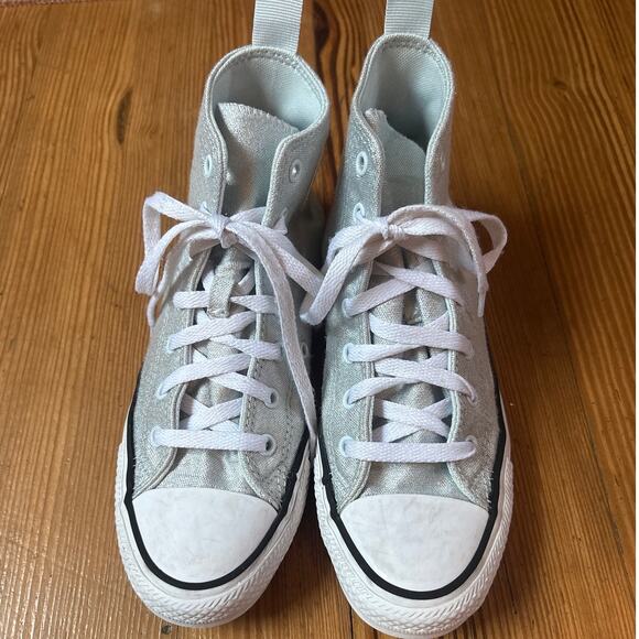 Converse All Star Chuck Taylor silver metallic high top youth sneakers SIZE 5 - Picture 2 of 8